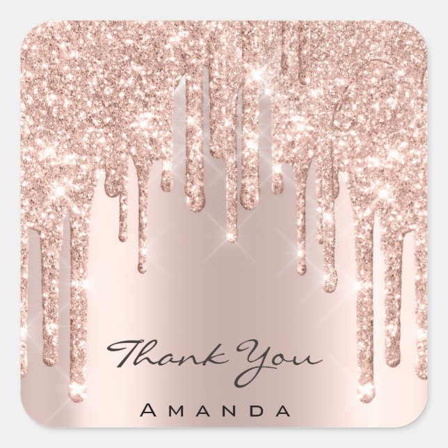 Thank You Name 16th Pink Rose Gold Spark Glam Square Sticker (Front)