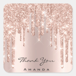 Thank You Name 16th Pink Rose Gold Spark Glam Square Sticker