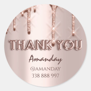 thank you Name adresss Glitter Drips Rose Instagra Classic Round Sticker