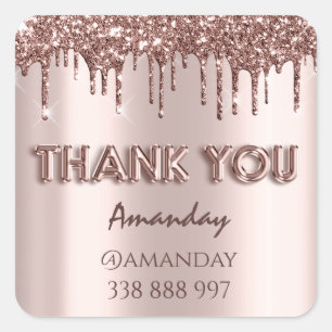 thank you Name adresss Glitter Drips Rose Square Sticker