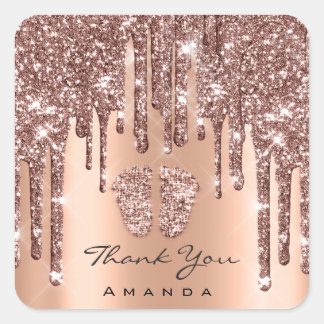 Thank You Name Baby Shower Rose Feet Copper Square Sticker