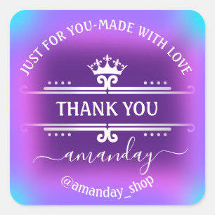 Thank You Name  Boutique Shop Royal Crown Purple Square Sticker