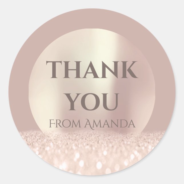 Thank You Name ClassyRose Blush Modern Lux Glitter Classic Round Sticker (Front)