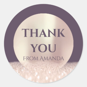 Thank You Name ClassyRose Blush Purple SkinGlitter Classic Round Sticker