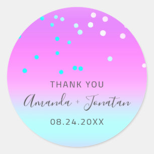 Thank You Name Date Blue Gold Confetti Ombre Classic Round Sticker