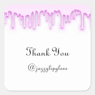 Thank You Name Drip Favour White  Pink Square Sticker