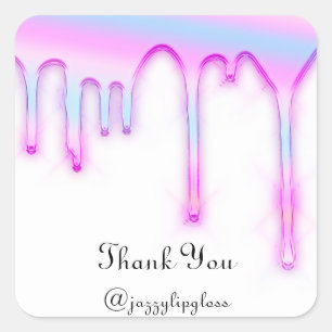 Thank You Name Drip Holographic Pink Unicorn Square Sticker