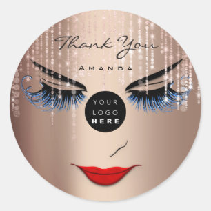 Thank You Name Eyelash Red Lips Rose Logo Classic Round Sticker