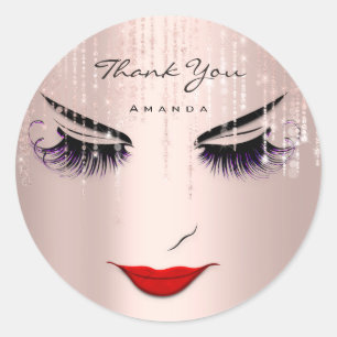 Thank You Name Eyelash Rose Purle Sweet 16th Classic Round Sticker