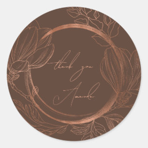 Thank You Name Floral Copper BrownWedding Bridal Classic Round Sticker