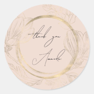 Thank You Name Floral Rose Gold Shabby Chic Classic Round Sticker