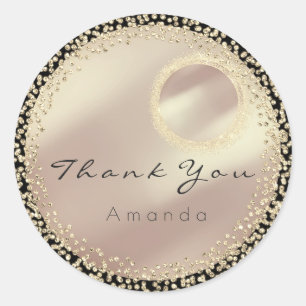 Thank You Name Glitter Crystals Black Rose Gold Classic Round Sticker