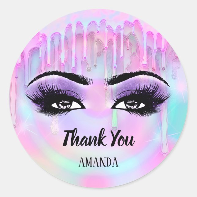 Thank You Name Holograph Pastel Eyelash Girly  Classic Round Sticker (Front)