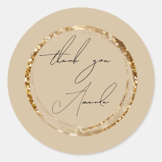 Thank You Name Ivory Gold Glitter Pastel Favour  Classic Round Sticker (Front)