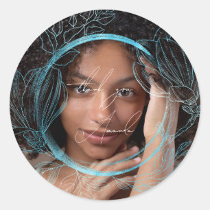 Thank You Name Magnolia Floral Garden Blue Oceanic Classic Round Sticker