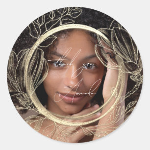 Thank You Name Magnolia Floral Garden Gold Photo Classic Round Sticker