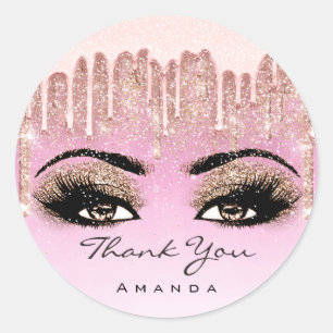 Thank You Name Makeup Rose Glitter Eyelash Girly Classic Round Sticker