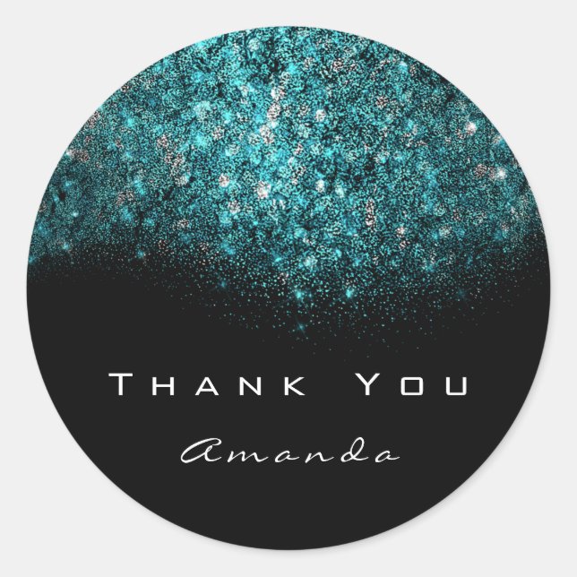 Thank You Name Ocean Blue Black White Classic Round Sticker (Front)