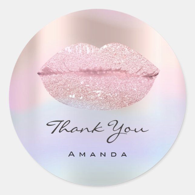 Thank You Name Unicron Rose Holograph Kiss Lips Classic Round Sticker (Front)