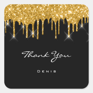 Thank You Name Wedding Beauty Black Square Sticker