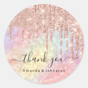 Thank You Name Wedding Rose Glitter Holographic Classic Round Sticker