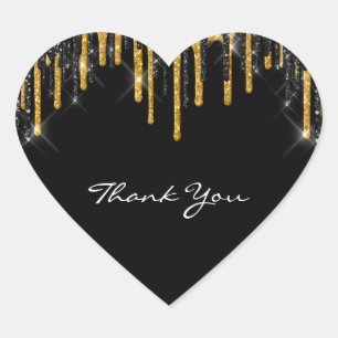 Thank You Name Wedding Silver Grey Gold Drips Heart Sticker