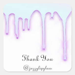 Thank You Name White Unicorn Drip Holographic Blue Square Sticker