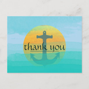 Thank You Nautical Anchor Blue Sky Moon Postcard