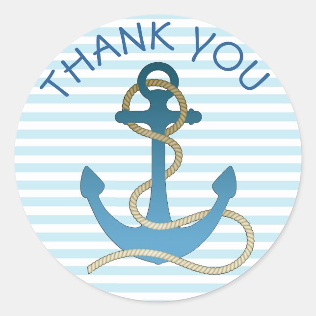 Thank You Nautical Anchor Blue White Stickers (Front)