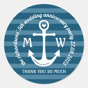 Thank You Nautical Anchor Heart Coastal Logo Favou Classic Round Sticker