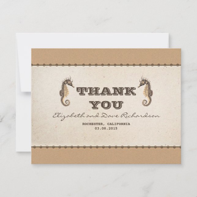 thank you nautical seahorses wedding flat card (Front)