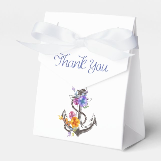 Thank You Nautical Ship Anchor Floral Wedding Favor Box (Front Side)