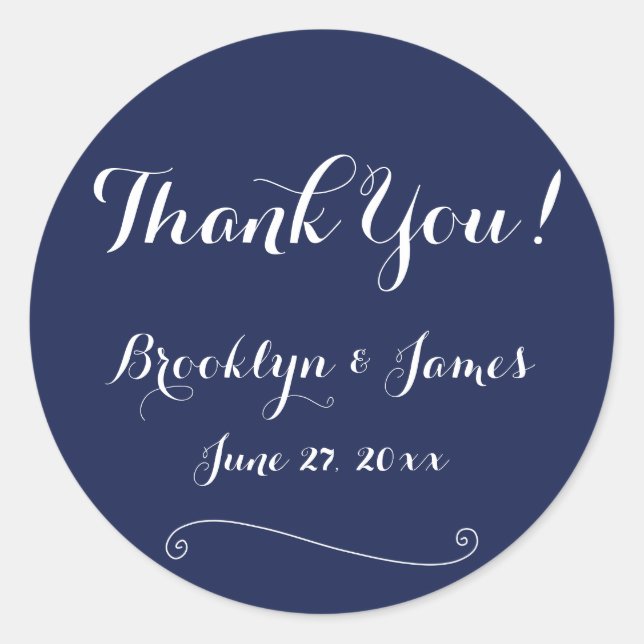 Thank You Navy Blue Elegant Wedding Stickers (Front)