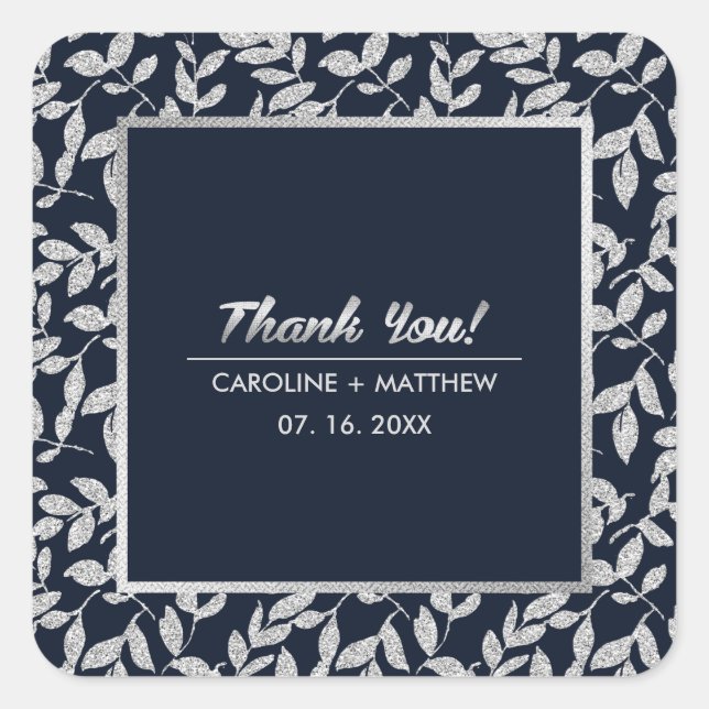 Thank You Navy Blue | Silver Wedding Anniversary Square Sticker (Front)