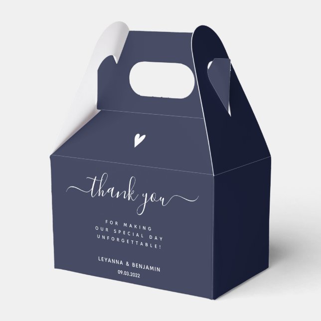 Thank You - Navy Blue Wedding Favor Box (Front Side)