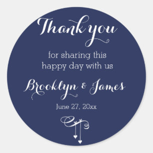Thank You Navy Blue Wedding Stickers Hearts