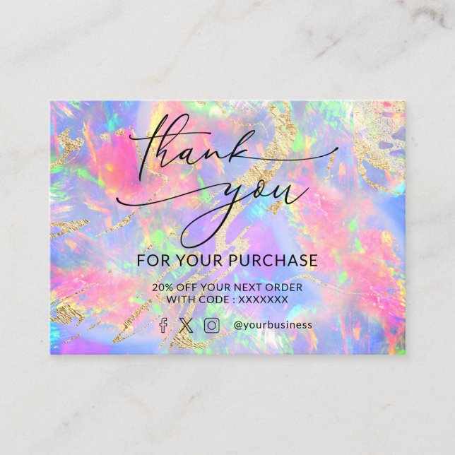  thank you neon opal business card (Front)