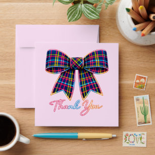 Thank you Neon Tartan Bow Scottish Bright Pattern Envelope
