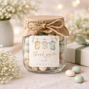 Thank You Neutral Baby Clothesline Baby Shower Square Sticker