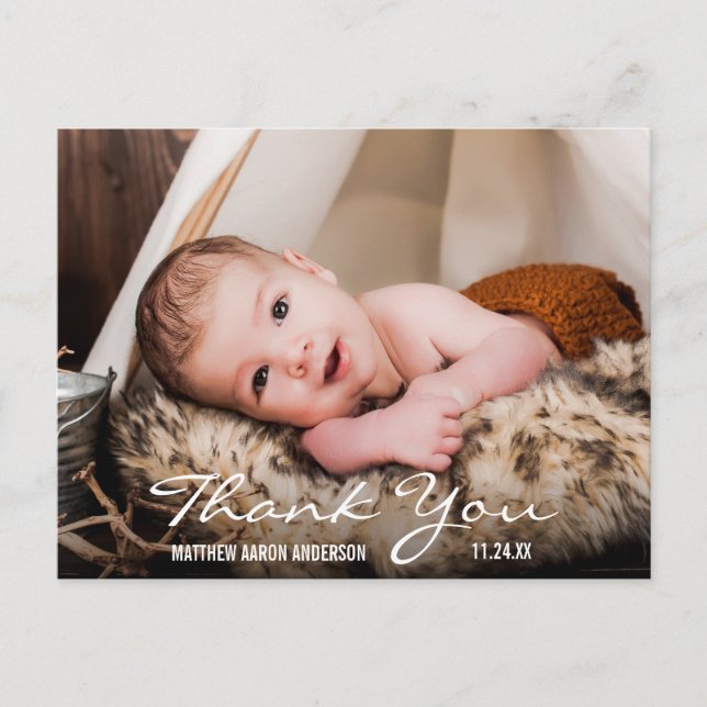 Thank You New Baby Photo Announcement Postcard BW (Front)