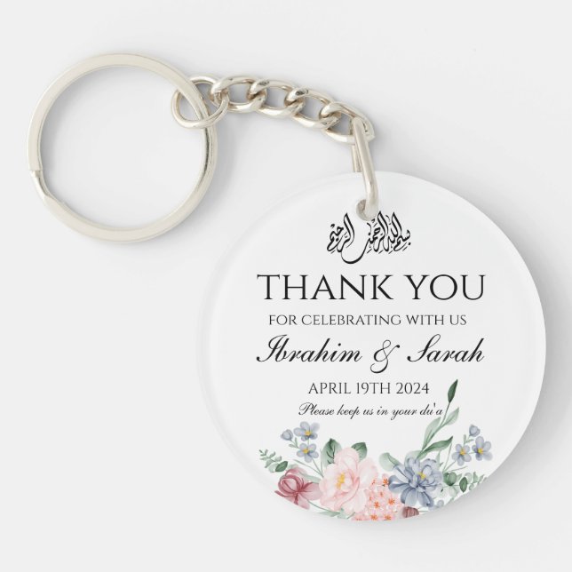 Thank You nikah muslim wedding favour floral Class Keychain (Front)