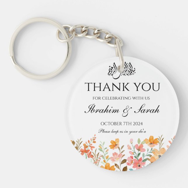 Thank You nikah muslim wedding favour floral  Keychain (Front)