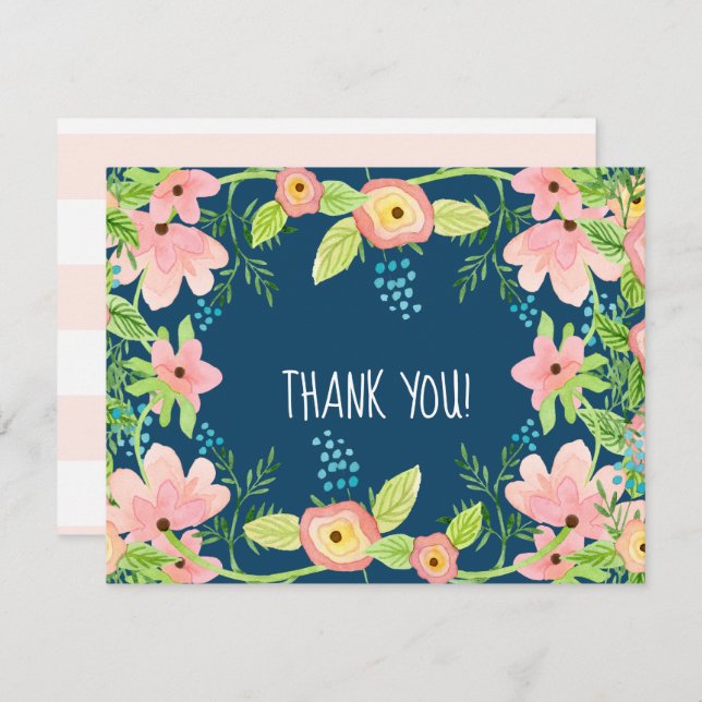 Thank You Note Baby Girl Modern Simple Boho Floral Invitation (Front/Back)