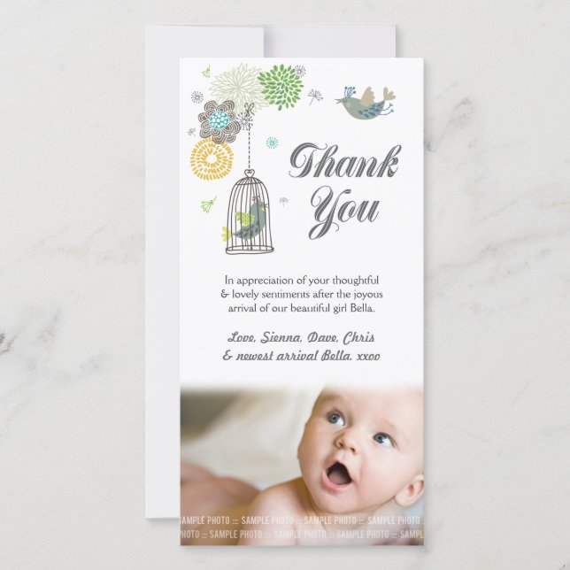 Thank You Note Baby Girl Photo Card Template (Front)