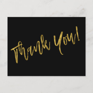 Thank You Note - Black and Faux Gold Foil Postcard