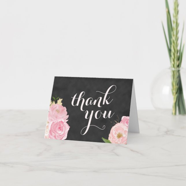 thank you note card | chalkboard with pink flowers (Front)