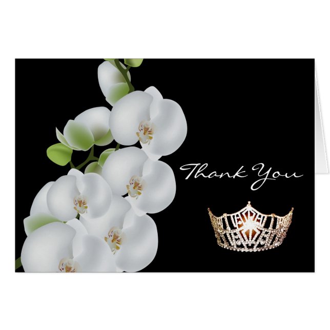 Thank You Note Card-Crown & Orchids (Front Horizontal)