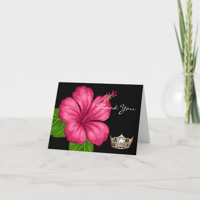 Thank You Note Card-Crown & Pink Hibiscus Flower Card (Front)