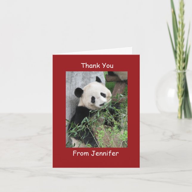 Thank You Note Card, Giant Panda, Custom Red Card (Front)