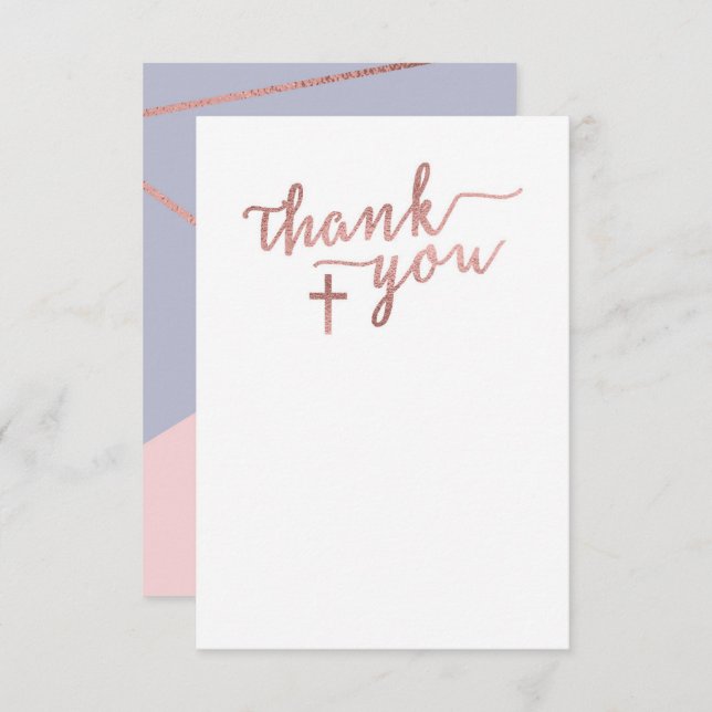 Thank You Note Card, Rose Gold Cross Invitation (Front/Back)